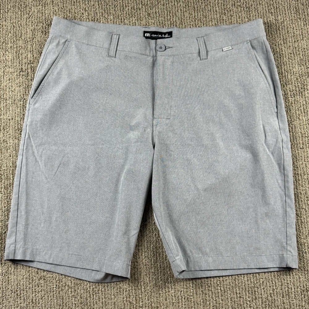 Travis Mathew Mens 38 Chino Shorts Flat Front 10" Golf Stretch Performance Grey